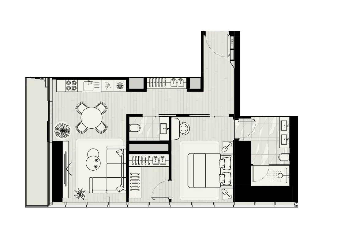 Mered Iconic Tower 1BR floor plan
