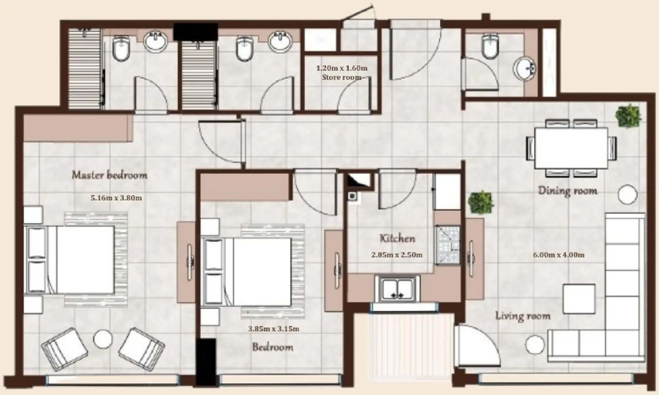 2 bedrooms floor plan