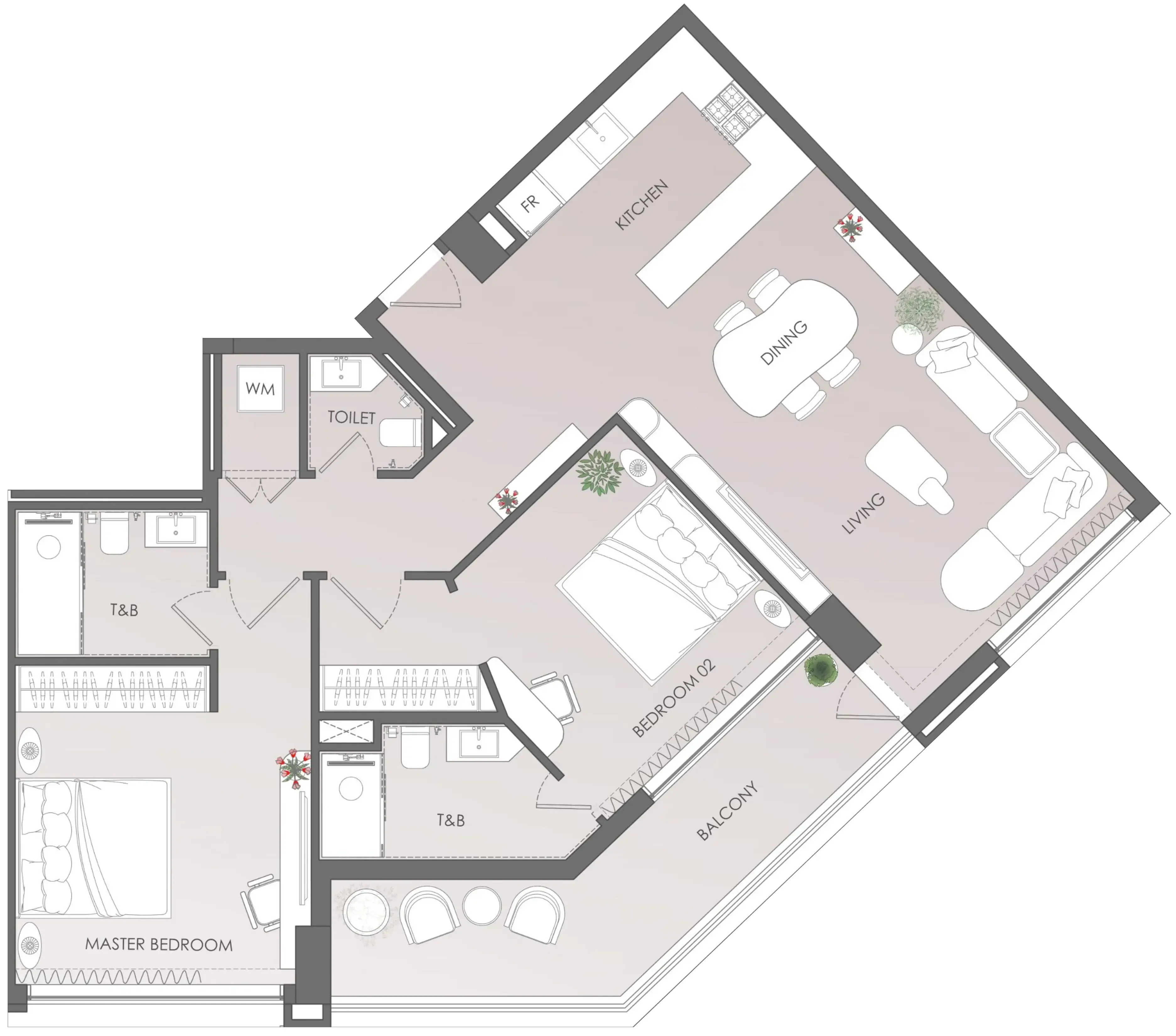 2 bedrooms floor plan