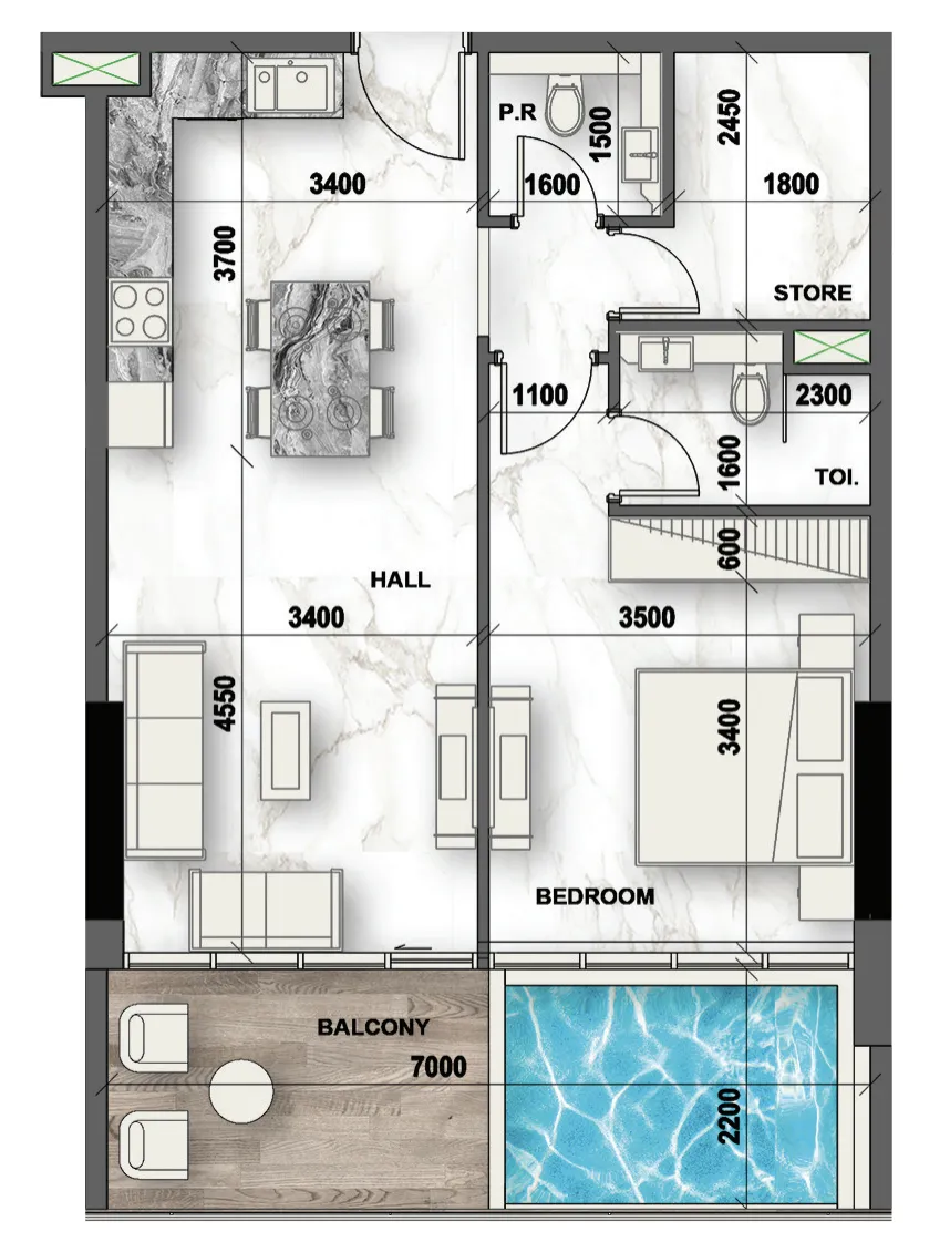 1 bedroom floor plan