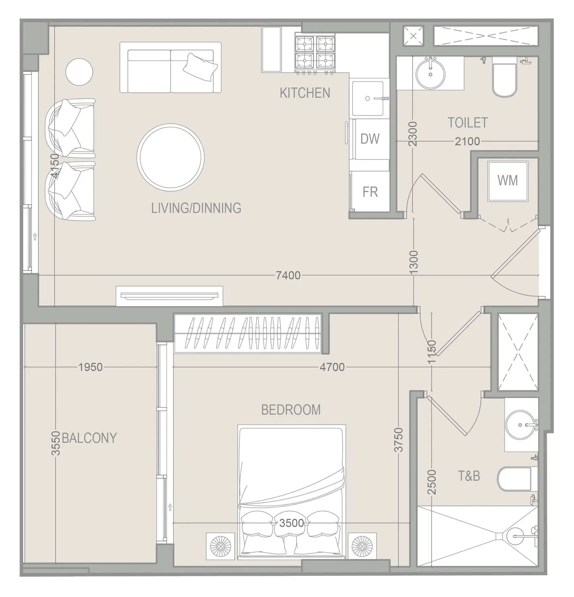 1 bedroom floor plan