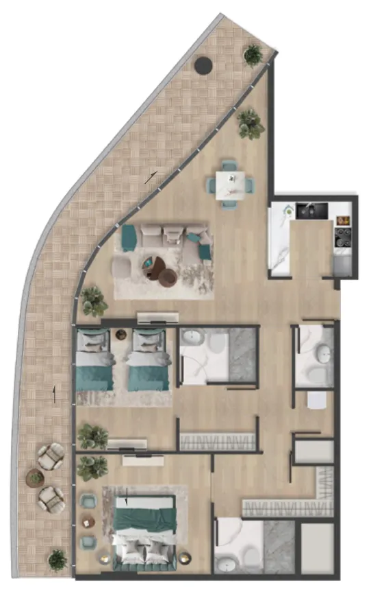 2 bedrooms floor plan