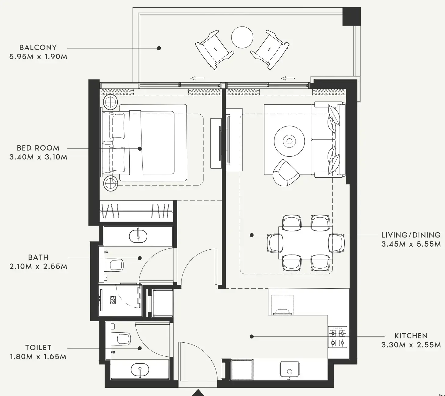 1 bedroom floor plan