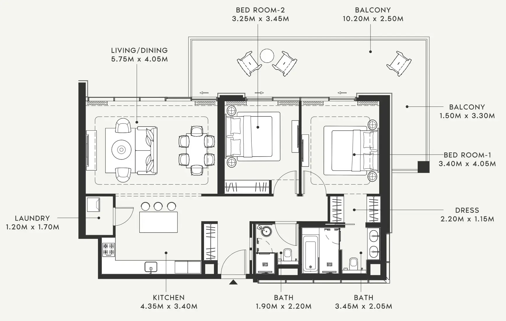 2 bedrooms floor plan