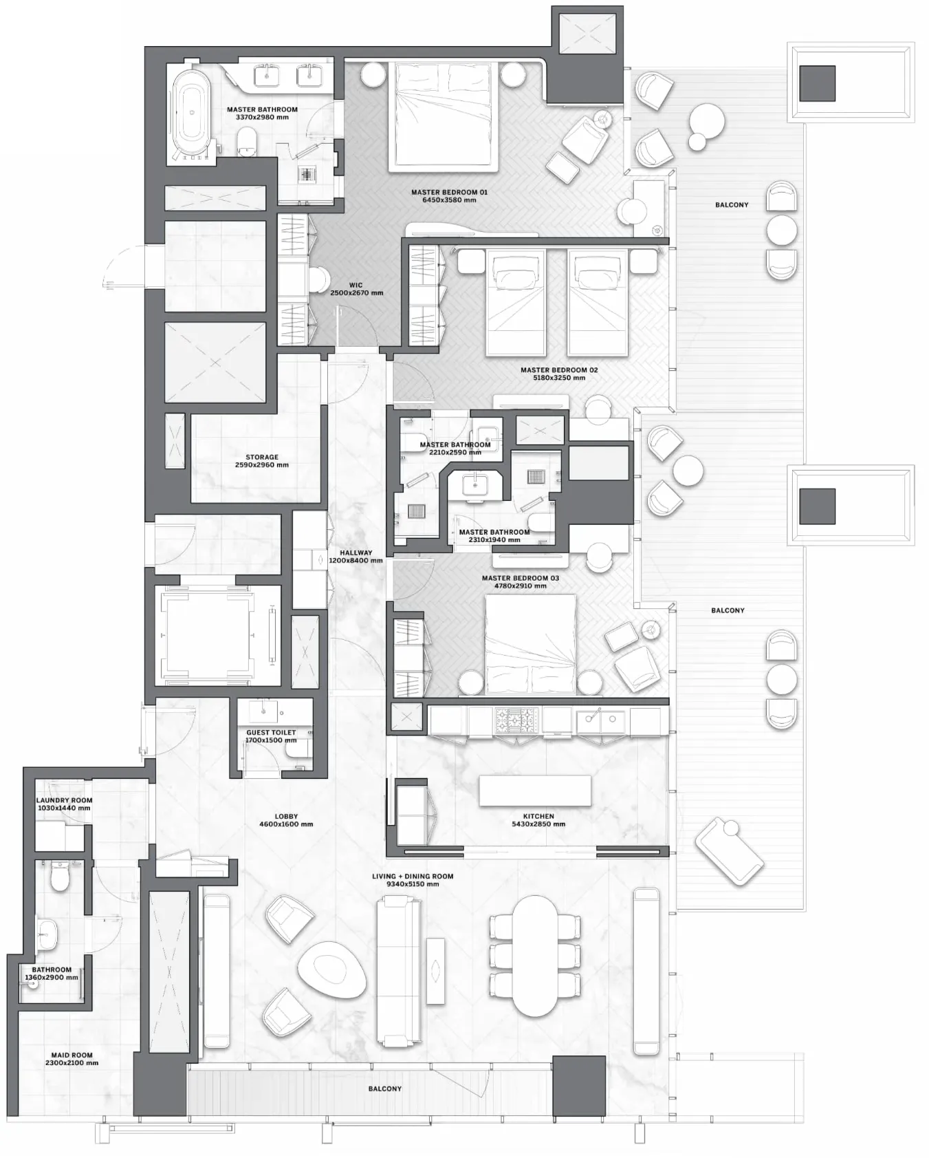 3 bedrooms floor plan