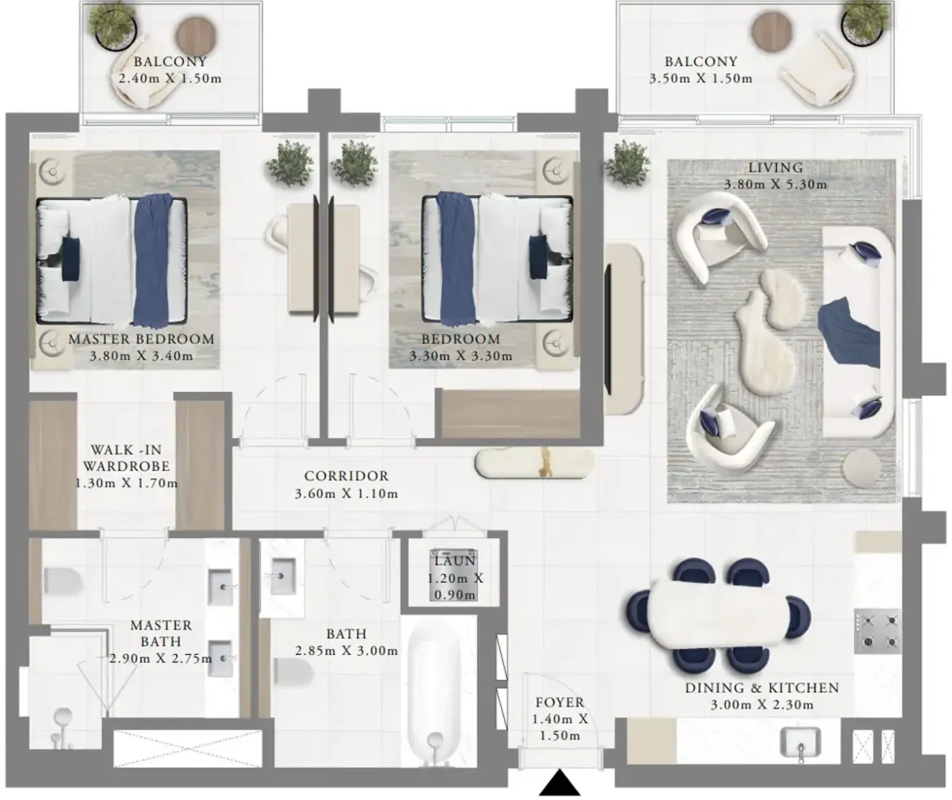 2 bedrooms floor plan