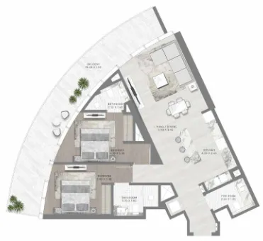2 bedrooms floor plan