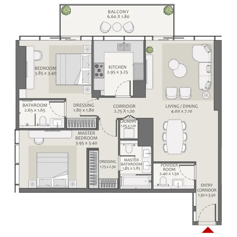 2 bedrooms floor plan