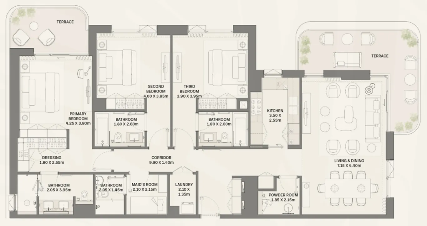 3 bedrooms floor plan