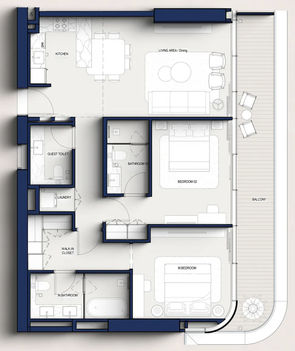 2 bedrooms floor plan