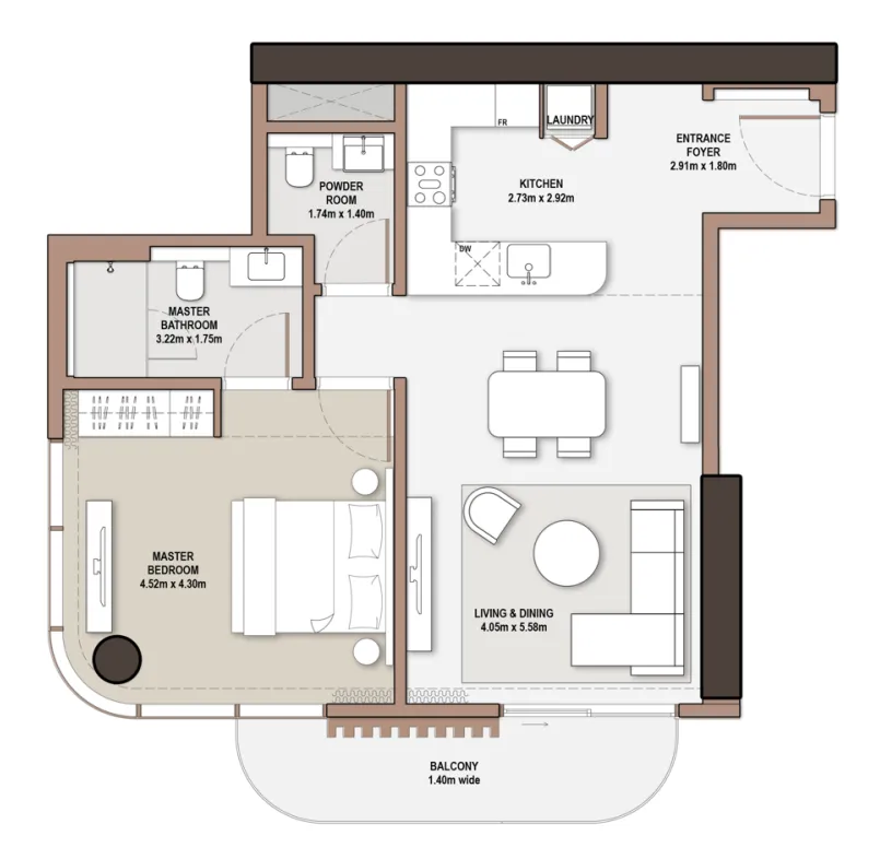 1 bedroom floor plan