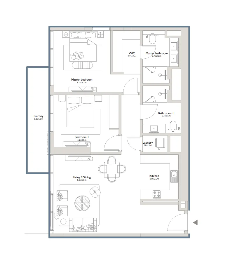 2 bedrooms floor plan