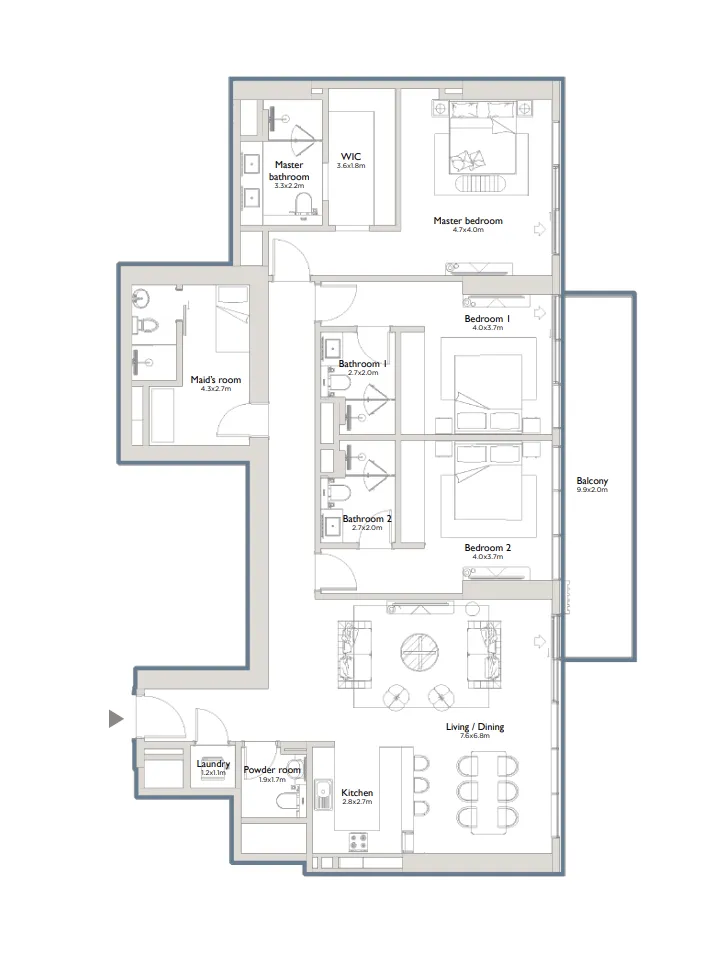 3 bedrooms floor plan