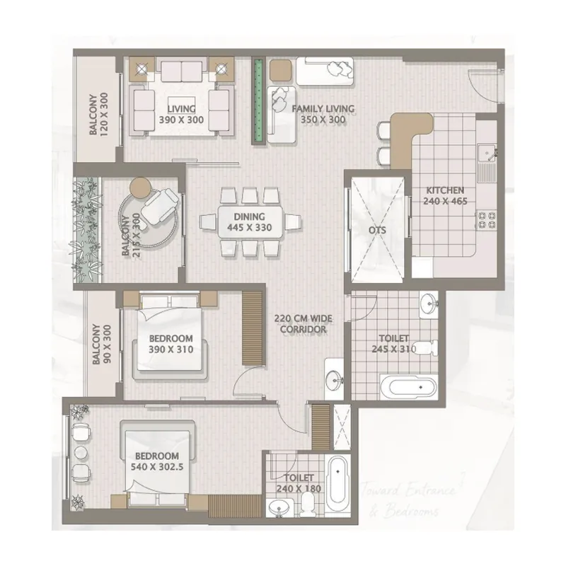 2 bedrooms floor plan