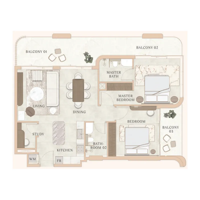 2 bedrooms floor plan