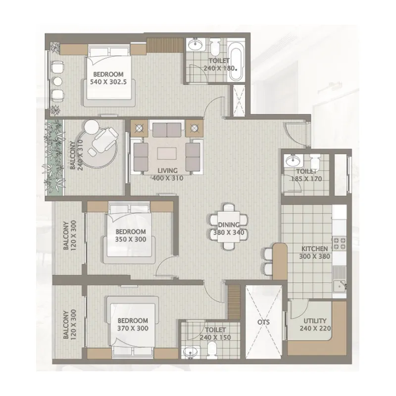 3 bedrooms floor plan