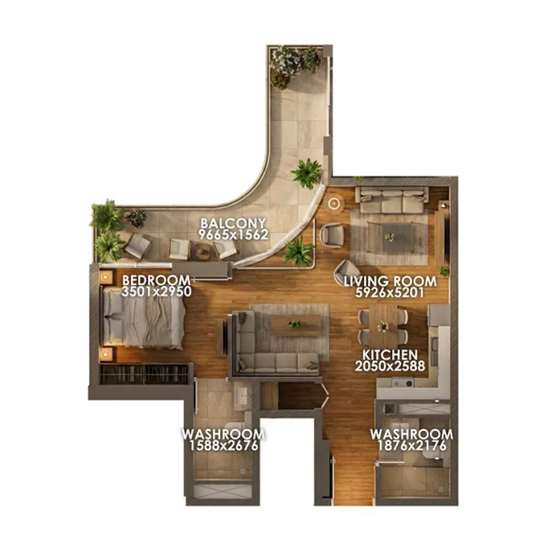 1 bedroom floor plan