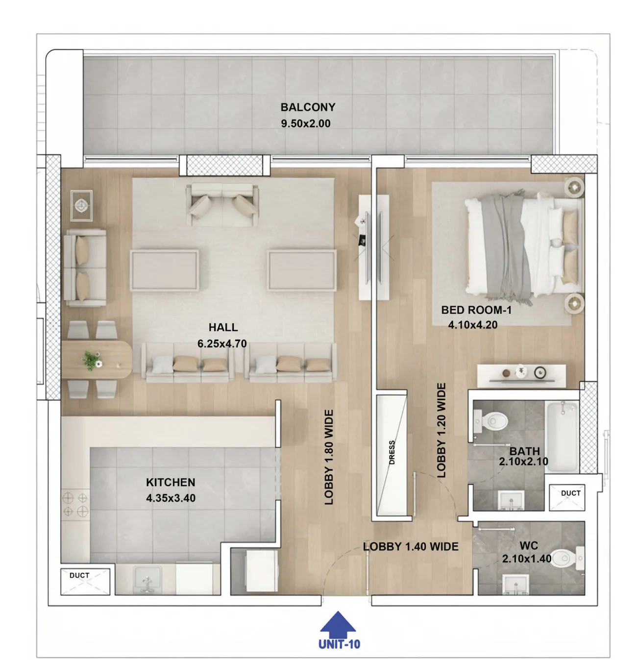 1 bedroom floor plan