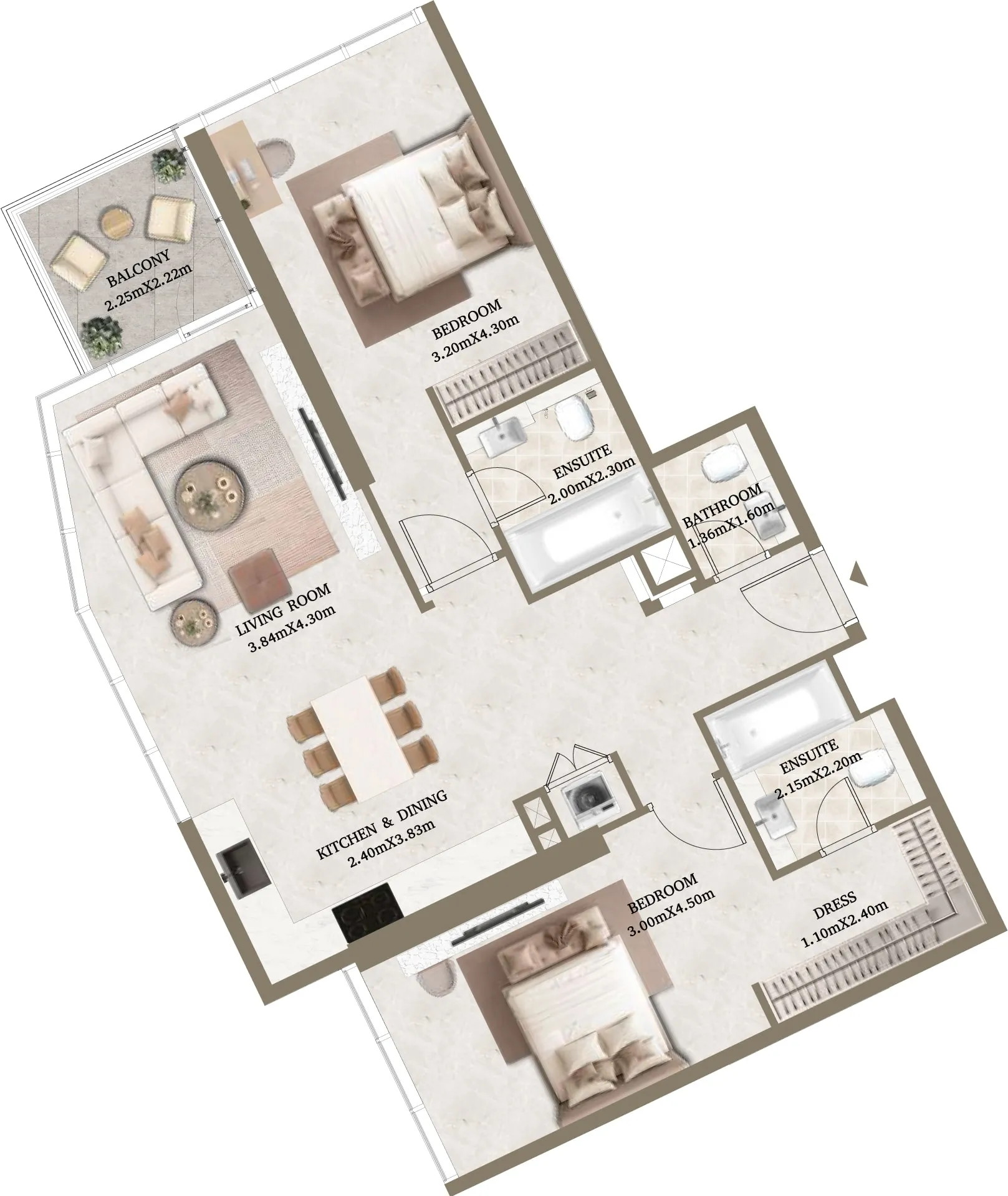 2 bedrooms floor plan