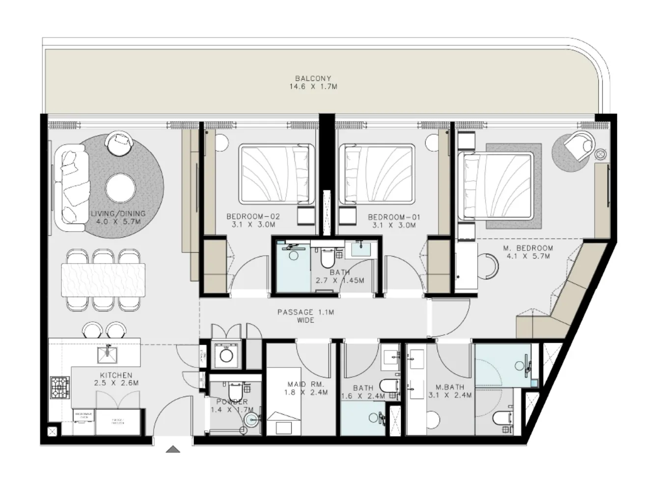 3 bedrooms floor plan
