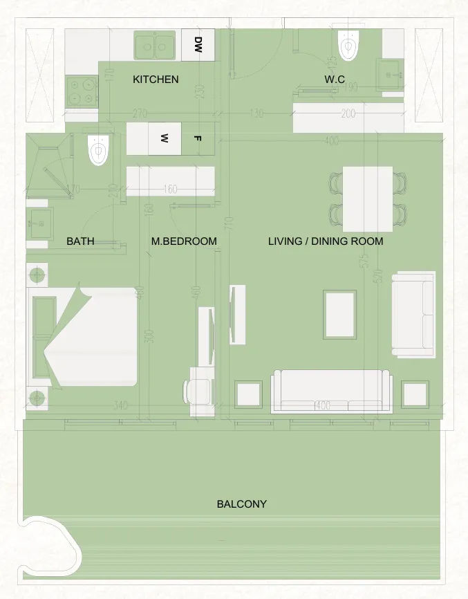 1 bedroom floor plan
