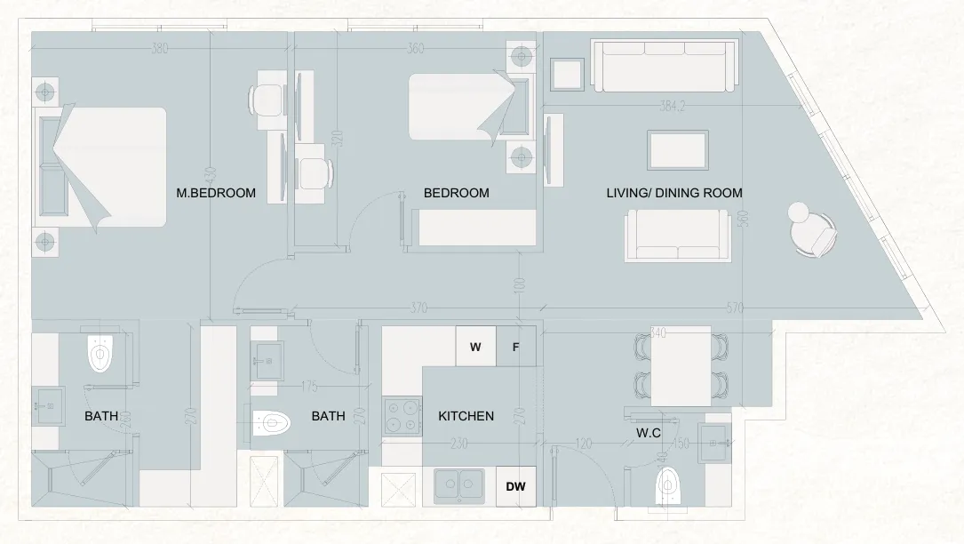 2 bedrooms floor plan