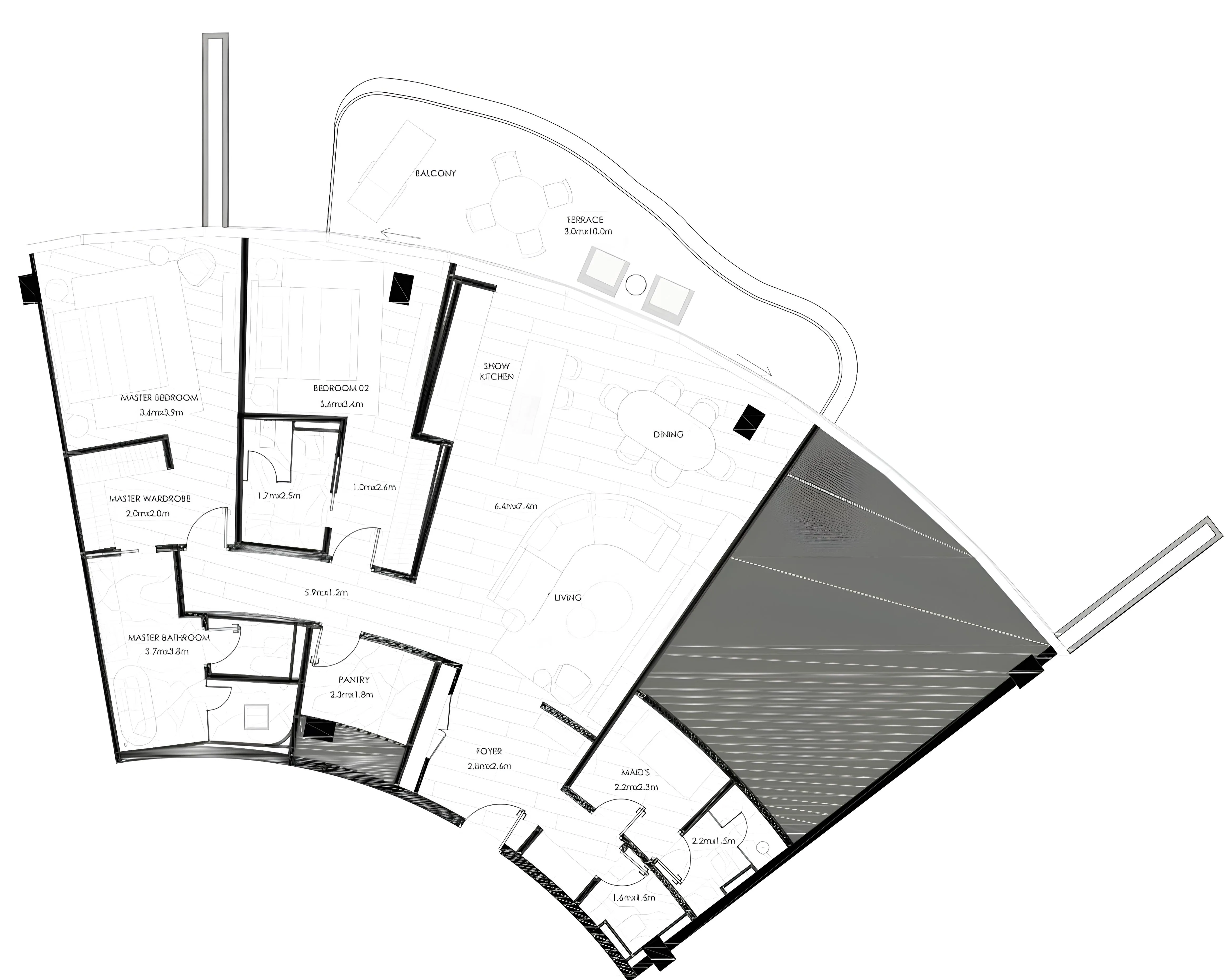 2 bedrooms floor plan