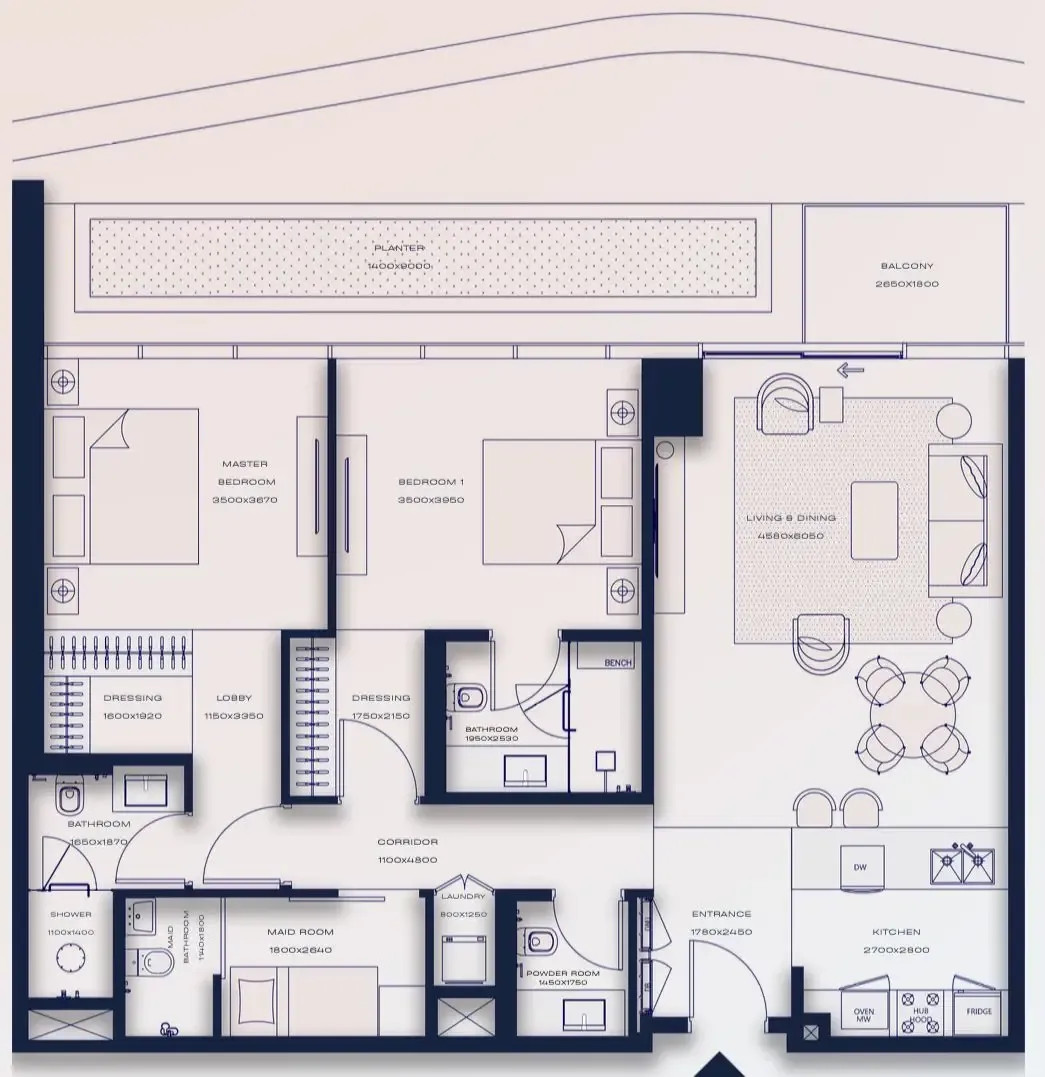 2-bedroom townhouse floor plan