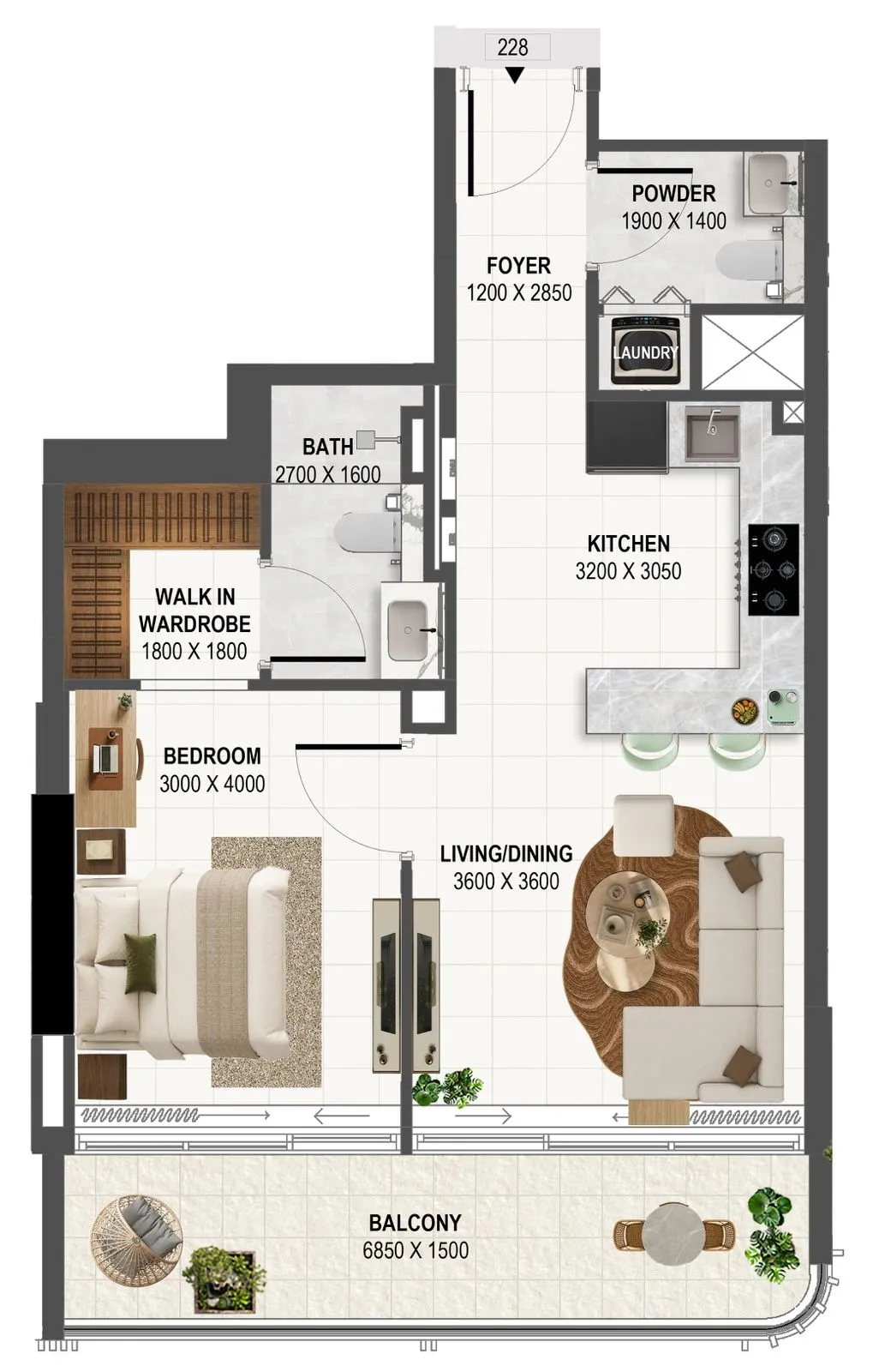1 bedroom floor plan