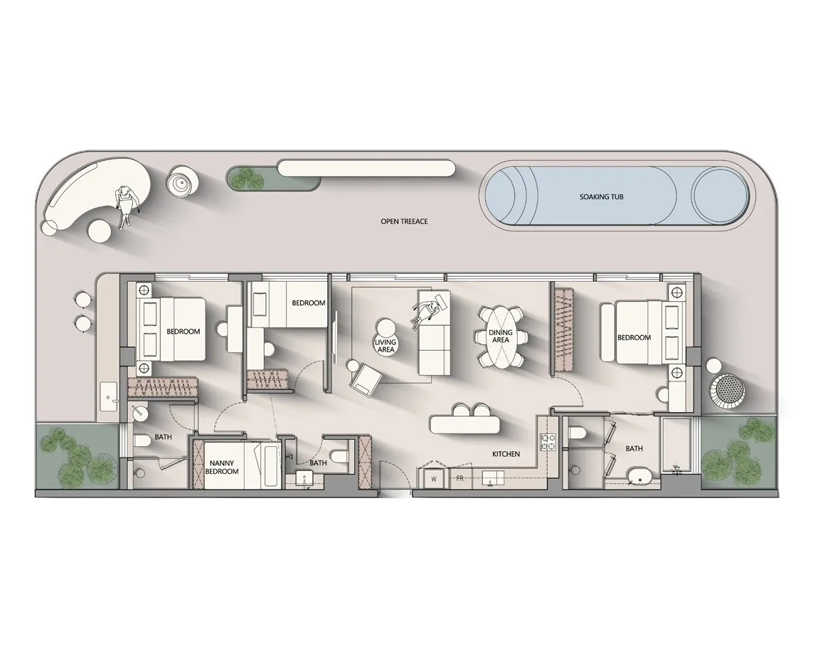2 bedrooms floor plan