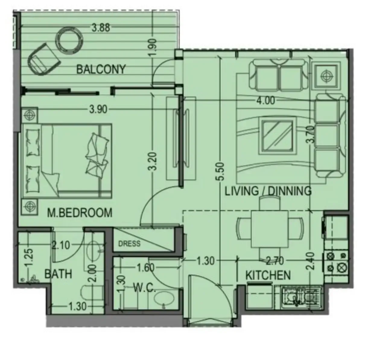 1 bedroom floor plan