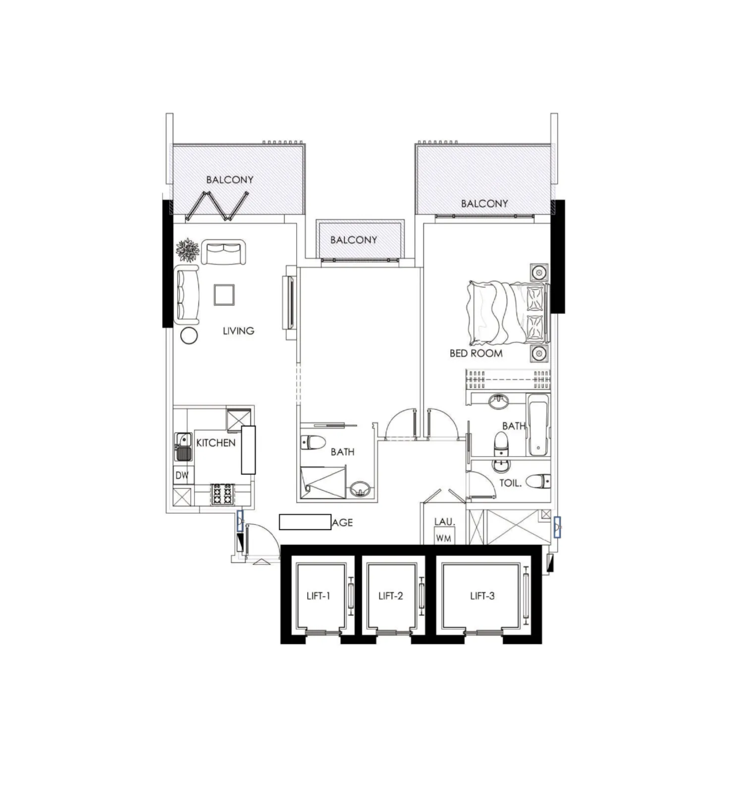 2 bedrooms floor plan