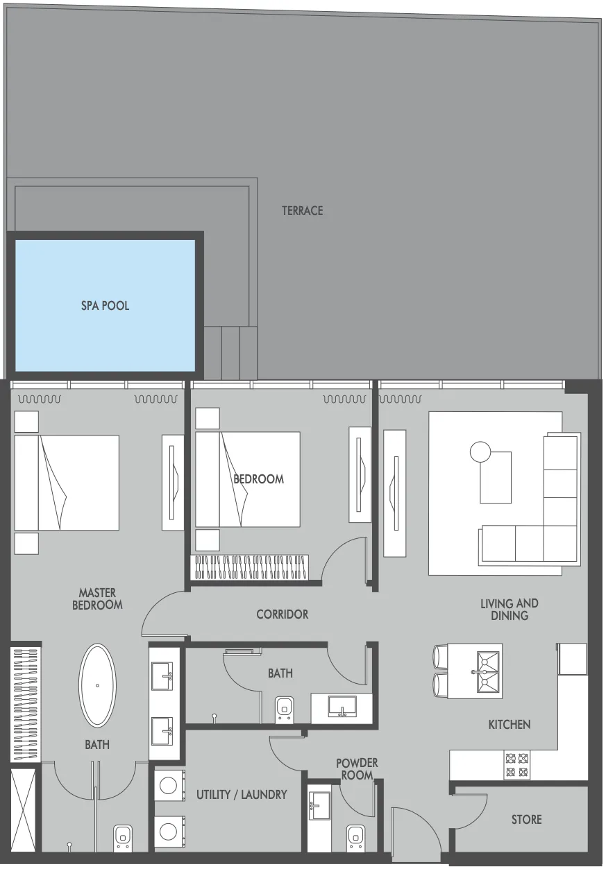 2 bedrooms floor plan