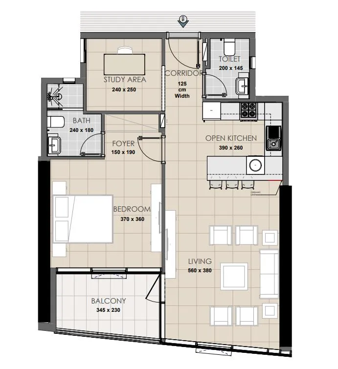Ahmadyar Real Estate Development Palatium Residence 1BR floor plan