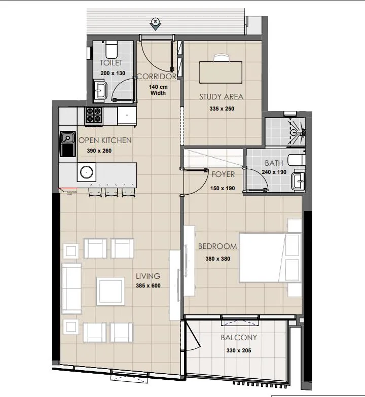 Ahmadyar Real Estate Development Palatium Residence 1BR floor plan
