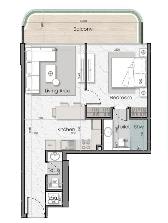 MAK Developers I'Sola Bella 1BR floor plan