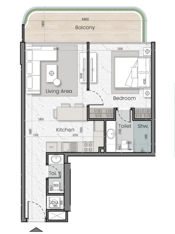 MAK Developers I'Sola Bella 1BR floor plan