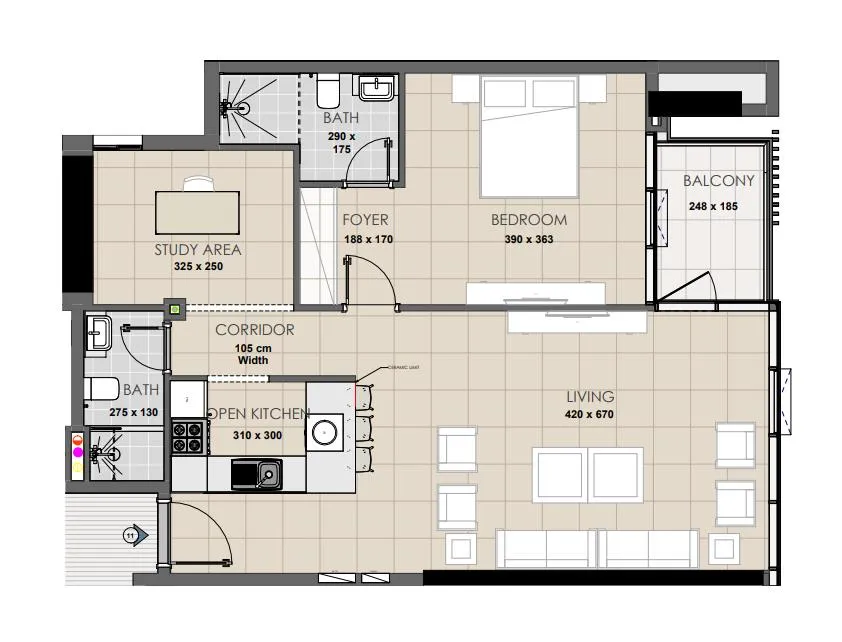 Ahmadyar Real Estate Development Palatium Residence 1BR floor plan