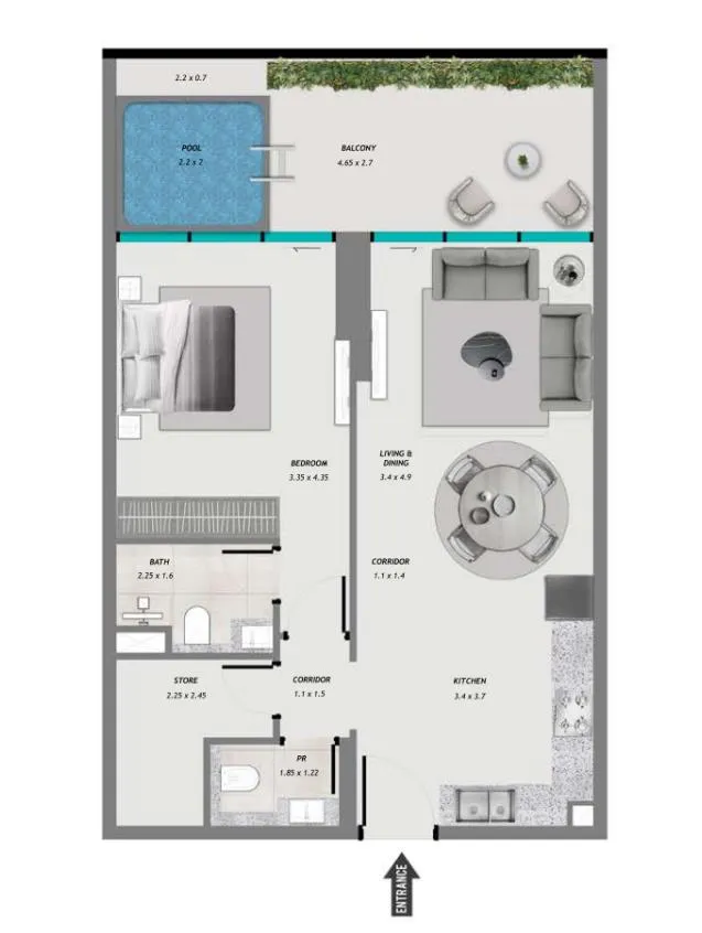 1 bedroom floor plan