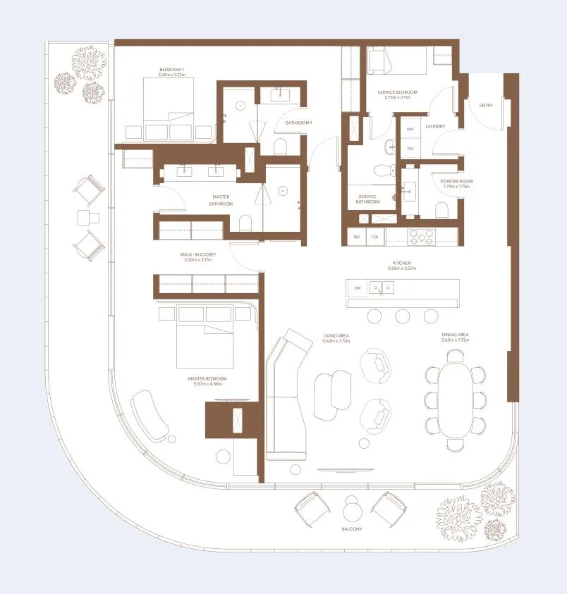 Dubai Harbour Residence — 2 Bedrooms floor plan