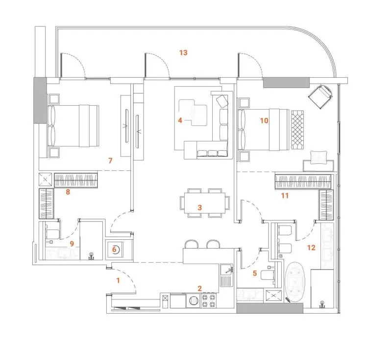 2 bedrooms floor plan