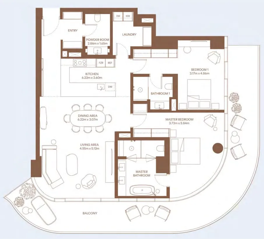2 bedrooms floor plan