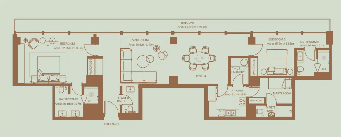2 bedrooms floor plan