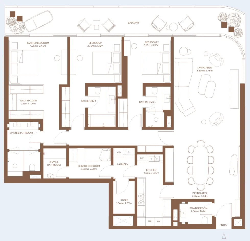 Dubai Harbour Residence — 3 Bedrooms floor plan