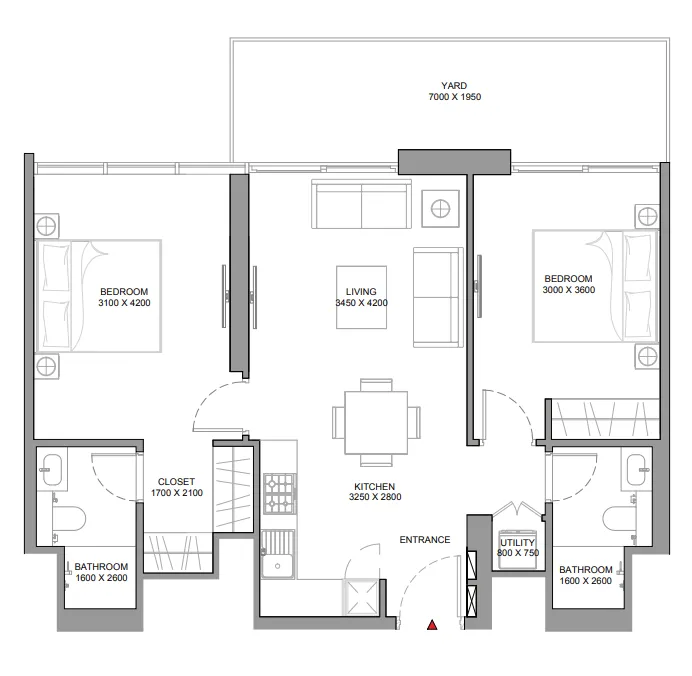 2 bedrooms floor plan