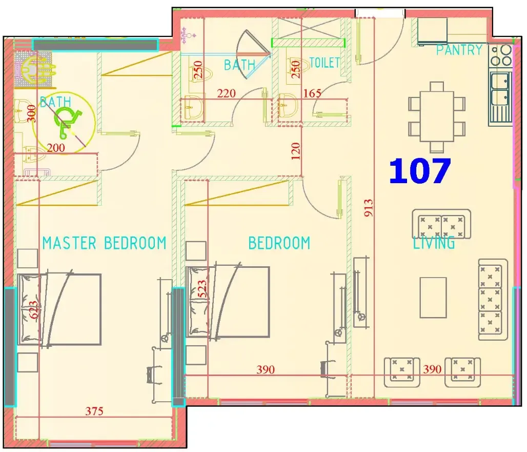 2 bedrooms floor plan