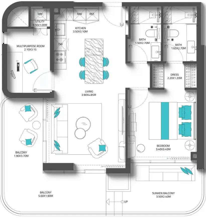 Reef Luxury Development Reef 997 1BR floor plan