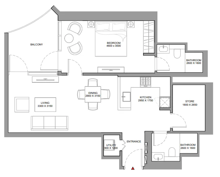 1 bedroom floor plan