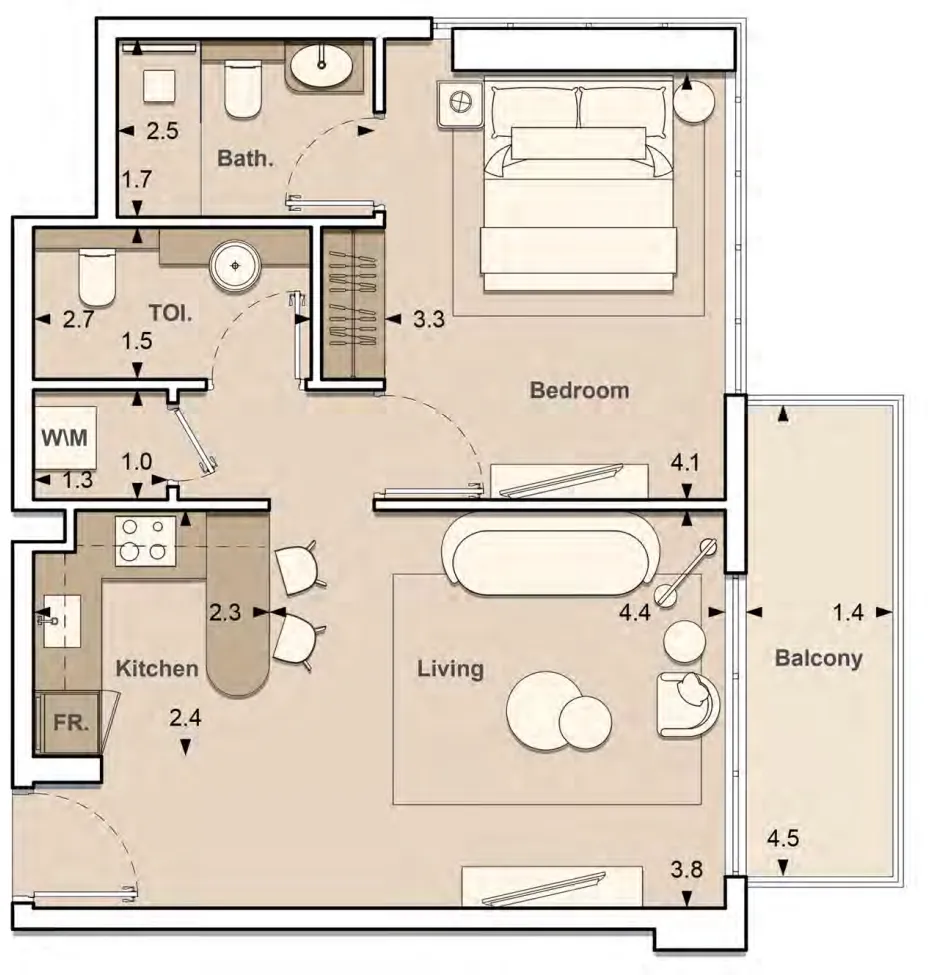 S and S Lume Residences 1BR floor plan