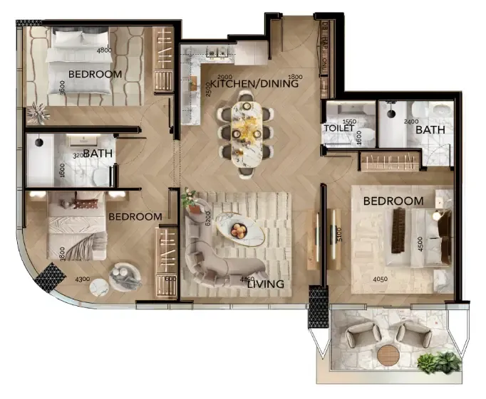 3 bedrooms floor plan